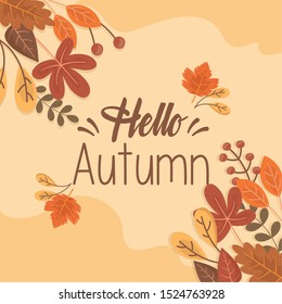 hello autumn branch leaves seeds season vector illustration