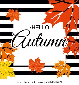 Hello autumn. Bright fall autumn leaves. Poster, banner design. Vector illustration, EPS10