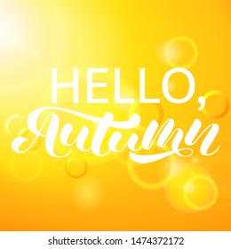 Hello Autumn brush lettering. Vector illustration for card or banner
