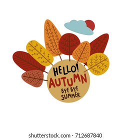 Hello autumn and bye bye summer, autumn forest vector