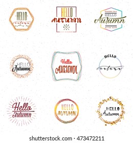 Hello Autumn - calligraphic lettering badge label for design