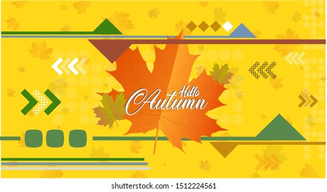 Hello autumn calligraphy and background arranged with leaves.
