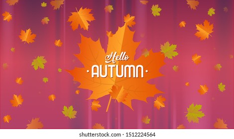 Hello autumn calligraphy and background arranged with leaves.