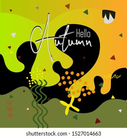 Hello autumn calligraphy and background arranged with leaves.