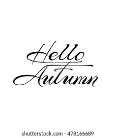 Hello, Autumn. Calligraphy text. Lettering design element. Vector Illustration.