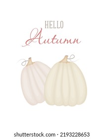 Hello Autumn card banner with pumpkins, pastel colors, tenderness, elegant.