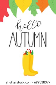 Hello Autumn - card with hand lettered words.