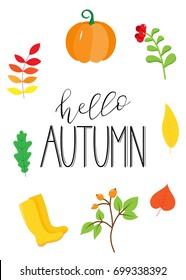 Hello Autumn - card with hand lettered words.