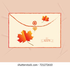 hello autumn card with leaves envelope