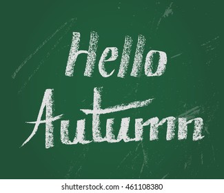 Hello Autumn, card. Vector hand drawn lettering.