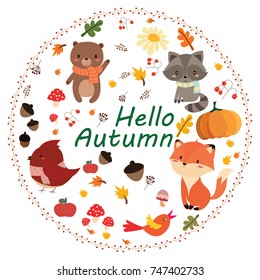 hello autumn card.cute animal set