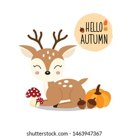 Hello Autumn and Cartoon deer animal.