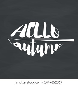 hello autumn - chalk drawing of concept. Design element for flyer or banner. Hand drawn sketch. Vector illustration