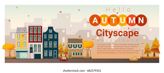 Hello autumn cityscape background , vector , illustration