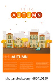 Hello autumn cityscape background , vector , illustration