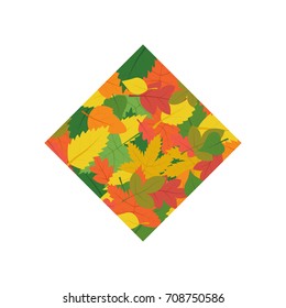 Hello, Autumn. Colorful background for design in a flat style for printing. Web banner with a pattern of vector leaves in orange, yellow, green, red. September October November.