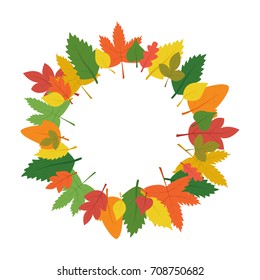 Hello, Autumn. Colorful background for design in a flat style for printing. Web banner with a pattern of vector leaves in orange, yellow, green, red. September October November.