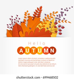 Hello autumn with colorful leaves and fruits background , vector , illustration