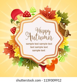 hello autumn colorful maple leaf and mushrooms