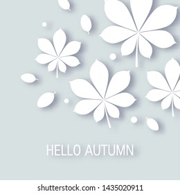 Hello autumn concept. Square design for web banners, posters, cards etc. Vector template in paper cut style.