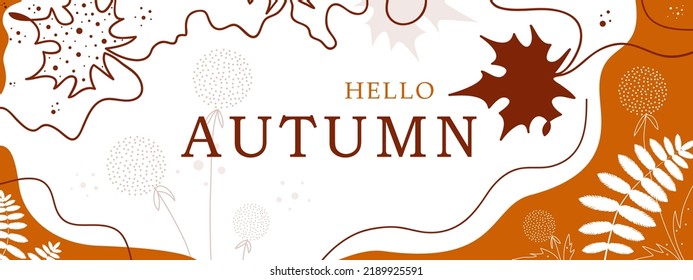 Hello Autumn concept. Web banner. Design template with text. Vector illustration for invite, cover, promo.