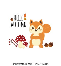 Hello Autumn With Cute Squirrel.