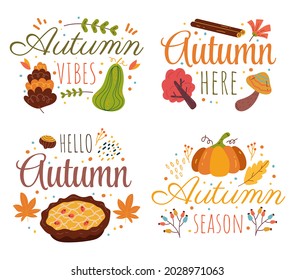 Hello autumn decorative label isolated design element