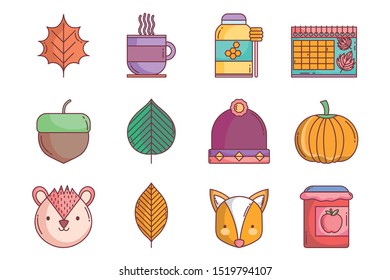hello autumn design icons collection