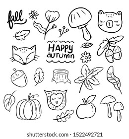 Hello Autumn doodle hand drawn sticker collection