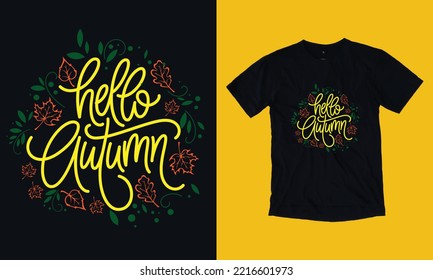 hello autumn fall - custom T Shirt Design vector svg file template, autumn, pumpkin, fall background. thanks giving t shirt, turkey 