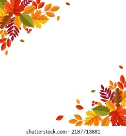 Hello autumn, fall leaves flat, colorful leaves isolated set, autumn elements, fall banner, vector illustration