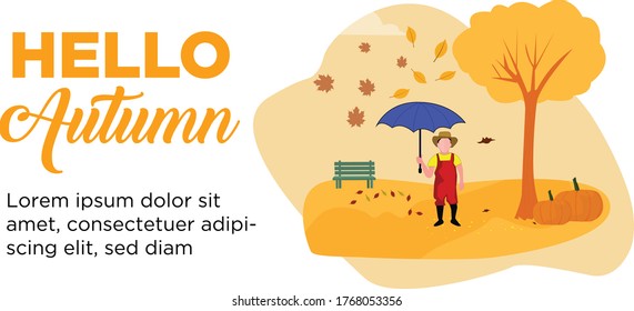 Hello Autumn with fall scene and space for text