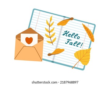 Hello autumn fall season school set vector