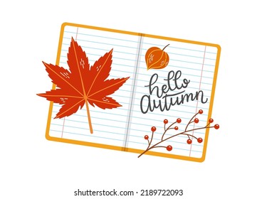 Hello autumn fall season school set vector