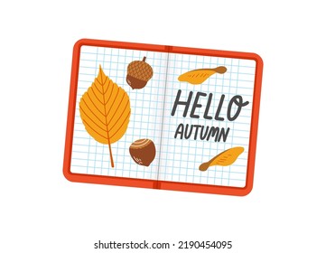 Hello autumn fall season school set vector