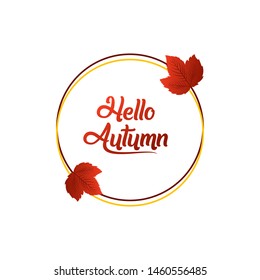 Hello Autumn. Flat Badge Style yellow and red color.