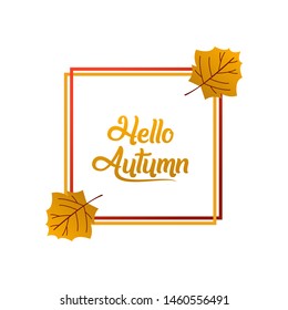 Hello Autumn. Flat Badge Style yellow and red color.