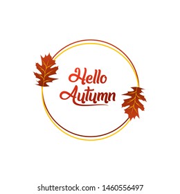 Hello Autumn. Flat Badge Style yellow and red color.