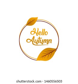 Hello Autumn. Flat Badge Style yellow and red color.