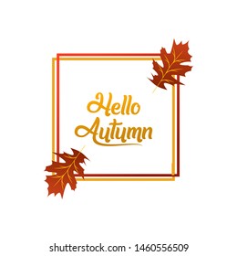 Hello Autumn. Flat Badge Style yellow and red color.