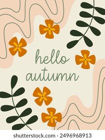 Hello Autumn Floral Background With Abstract Shapes Vector Illustration