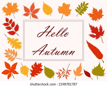 hello autumn in autumn flowers, a set of autumn leaves in autumn flowers.
