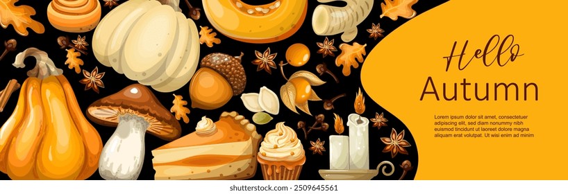 Hello autumn flyer. Hand drawing. Isolate on a white background. Vector