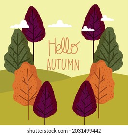 hello autumn forest trees card