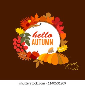 Hello autumn frame. Flat. Vector illustration