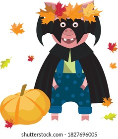 Hola imagen vectorial de cerdo divertido de otoño
