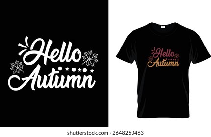 Hello Autumn funny Typography T shirt Design Template.