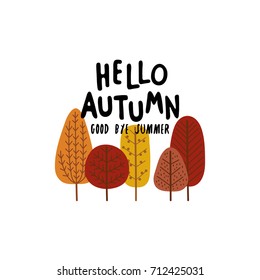 hello autumn, good bye summer. cute tree in autumn vector
