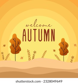 Hello, Autumn. Goodbye, Summer. autumn with fall leaves. Vector illustration on the background of autumn leaves. Concept autumn advertising.
