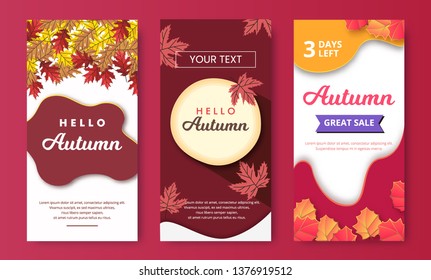 Hello autumn, great sale poster banner design template, vector background illustration